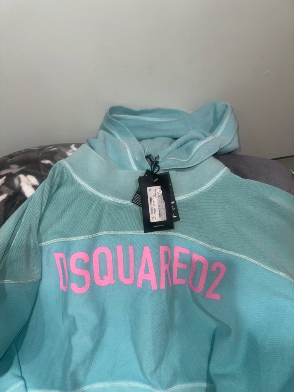 DSQUARED2 Aqua Blue Hoodie with Pink Logo